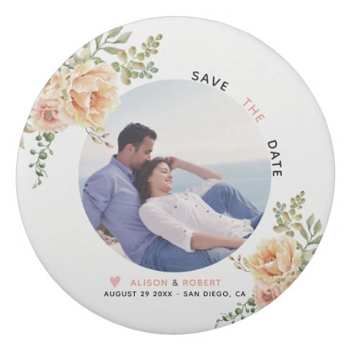 Coral peach flowers Save the Date photo Eraser