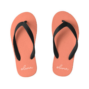 Coral Peach Girly Monogram Name  Kid's Flip Flops