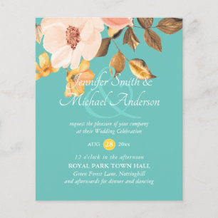 Coral Peach Gold Bronze Floral Wedding Invitations