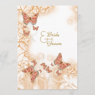 Coral peach gold wedding engagement anniversary invitation