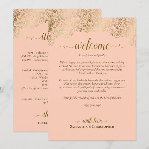 Coral Peach & Gold Wedding Welcome & Itinerary Program