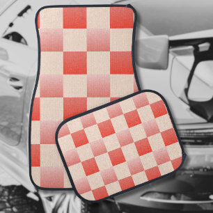 Coral Peach Gradient Checkered Car Floor Mat