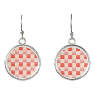 Coral Peach Gradient Checkered Earrings
