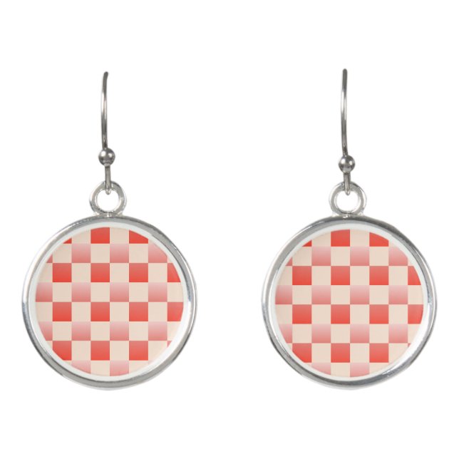 Coral Peach Gradient Checkered Earrings (Front)