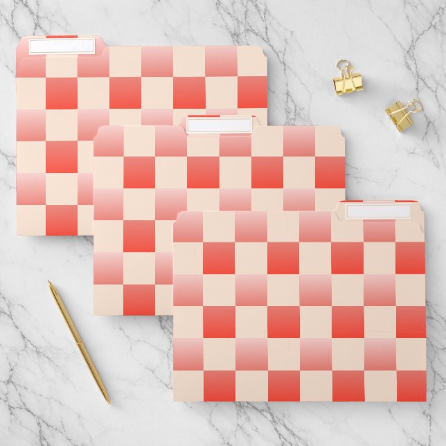 Coral Peach Gradient Checkered File Folder (Set)