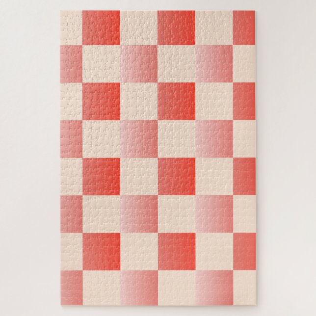 Coral Peach Gradient Checkered Jigsaw Puzzle (Vertical)