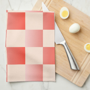 Coral Peach Gradient Checkered Kitchen Towel