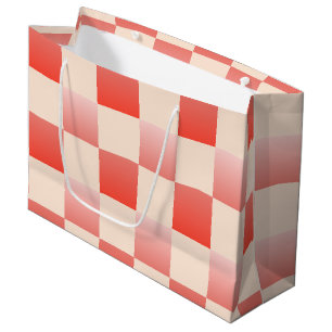 Coral Peach Gradient Checkered Large Gift Bag