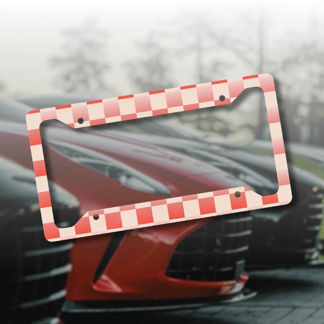 Coral Peach Gradient Checkered License Plate Frame (Creator Uploaded)