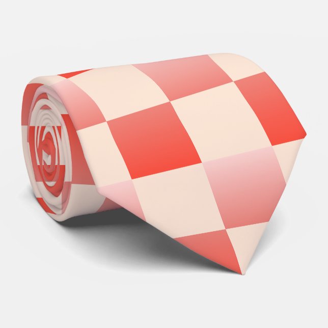 Coral Peach Gradient Checkered Neck Tie (Rolled)