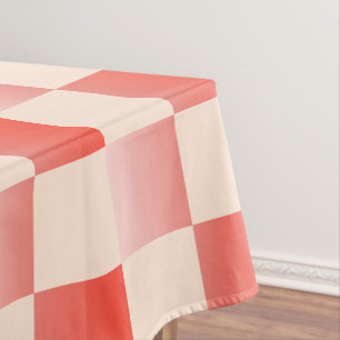 Coral Peach Gradient Checkered Tablecloth