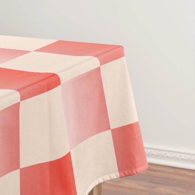 Coral Peach Gradient Checkered Tablecloth (In Situ)