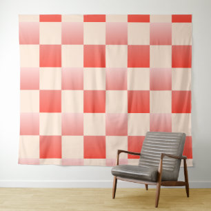 Coral Peach Gradient Checkered Tapestry
