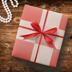 Coral Peach Gradient Checkered Wrapping Paper