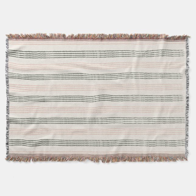 Coral Peach Green Modern Minimalist Stripe Boho  Throw Blanket (Front)