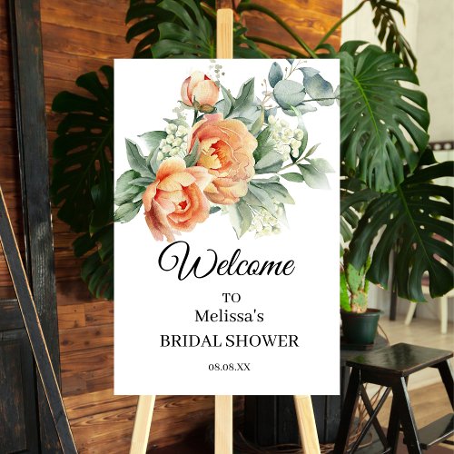 Coral Peach Greenery Welcome Bridal Sign