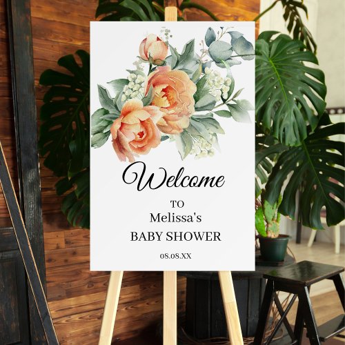 Coral Peach Greenery Welcome Sign