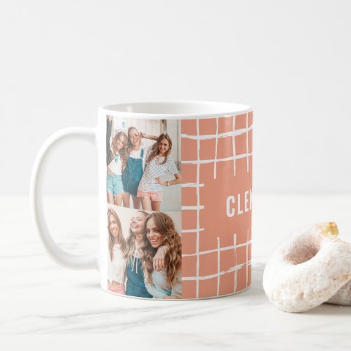 Coral peach grid 4 photo modern minimal simple coffee mug