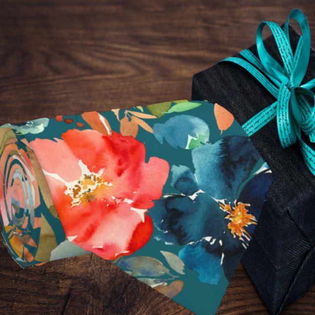 Coral Peach Indigo Navy Blue Roses Floral Neck Tie (Creator Uploaded)