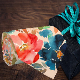 Coral Peach Indigo Navy Blue Roses Floral Necktie