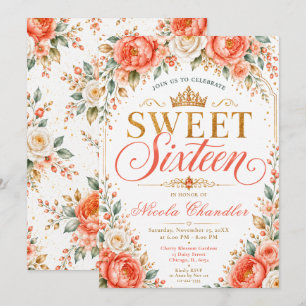Coral Peach Ivory Sweet Sixteen Invitation