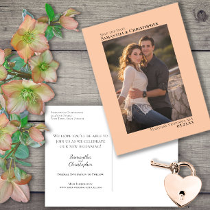Coral Peach Minimalist Wedding Photo Save The Date Announcement Postcard