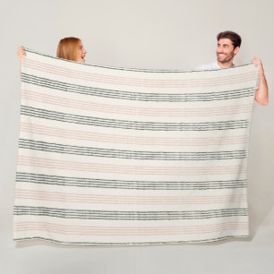 Coral Peach Modern Minimalist Stripe Boho Fleece Blanket