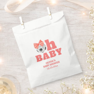 Coral Peach Oh Baby Bow Soccer Sport Baby Shower Favor Bag