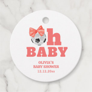 Coral Peach Oh Baby Bow Soccer Sport Baby Shower Favor Tags