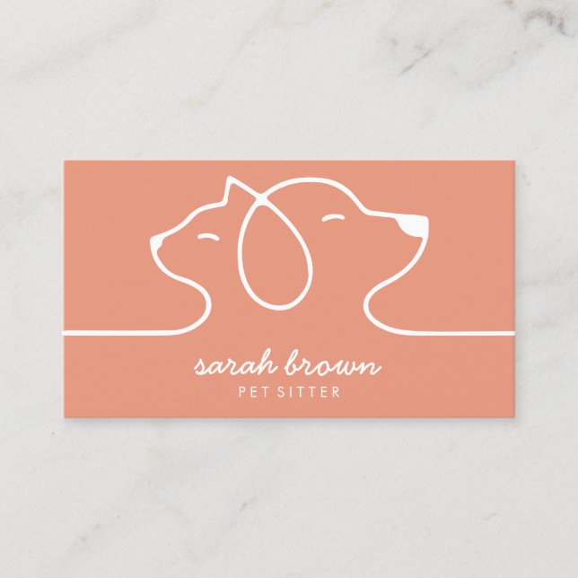 Coral Peach Orange Dog Cat Pet Business Card (Front)