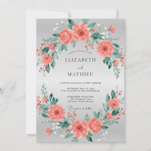 Coral Peach Peony Wedding Invitation