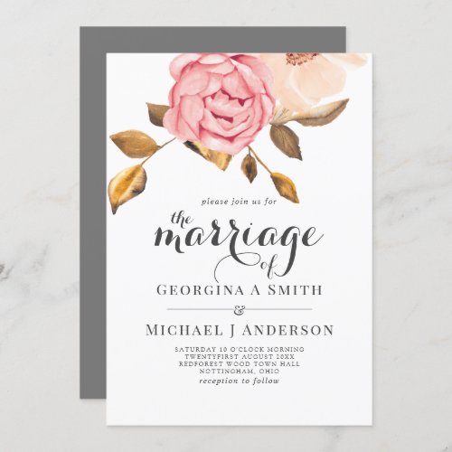 Coral Peach Pink Gold Floral Wedding Invitations