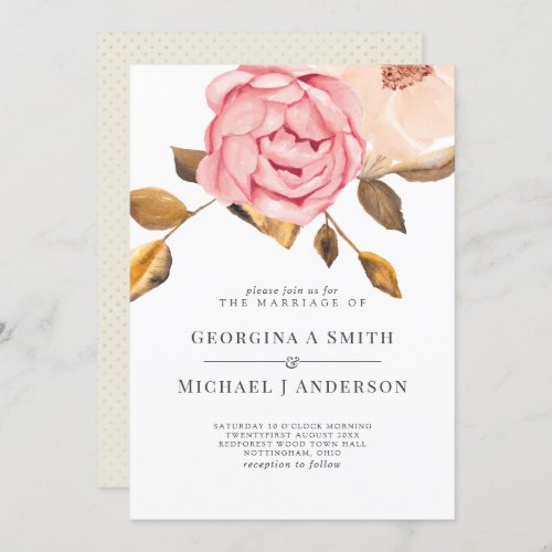 Coral Peach Pink Gold Floral Wedding Invitations