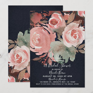 Coral Peach Pink Soft Bold Floral Bridal Shower Invitation