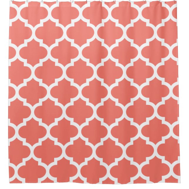 Coral Peach Quatrefoil Pattern Shower Curtains (Front)
