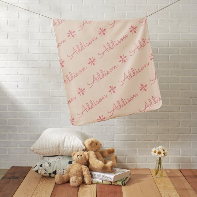 Coral & Peach Reverse Feminine Custom Name Baby Blanket (In Situ)