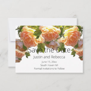 Coral peach roses, orange floral save the date