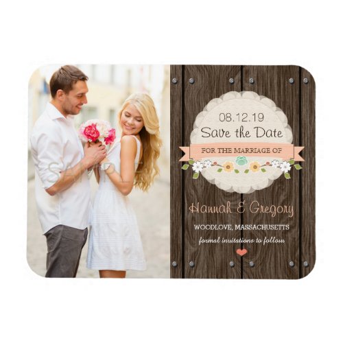 Coral Peach Rustic Floral Boho Save the Date Magnet