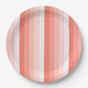Coral peach shadow stripes paper plates