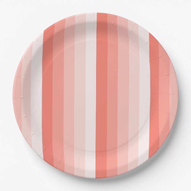 Coral peach shadow stripes paper plates (Front)