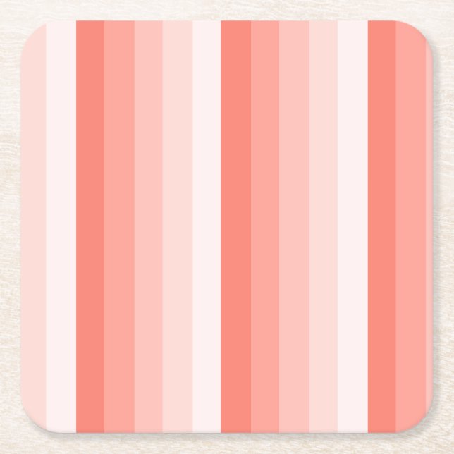 Coral peach shadow stripes square paper coaster (Front)
