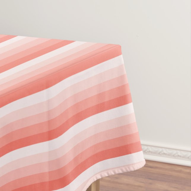 Coral peach shadow stripes tablecloth (In Situ)