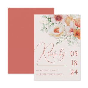 Coral Peach Spring Summer Floral Orange Wedding RSVP Card