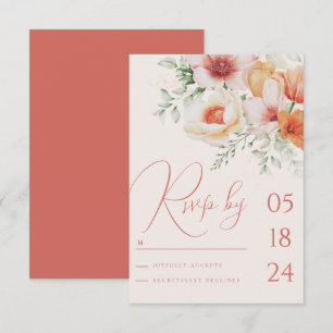 Coral Peach Spring Summer Floral Orange Wedding RSVP Card