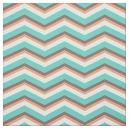 Coral Peach Teal Gray Chevron Zig-Zag Pattern Fabric