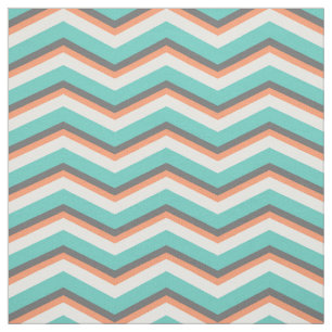 Coral Peach Teal Gray Chevron Zig-Zag Pattern Fabric