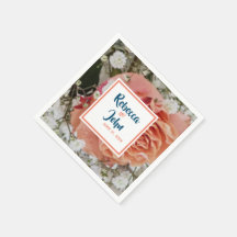 Coral Peach Teal White Rose Floral Wedding