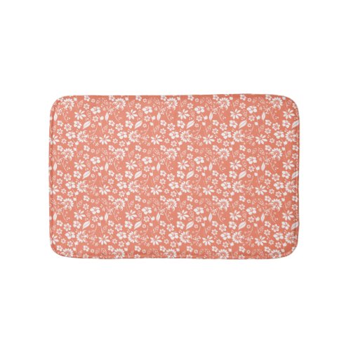 Coral Peach Tropical Flowers Spring Garden Bath Mat