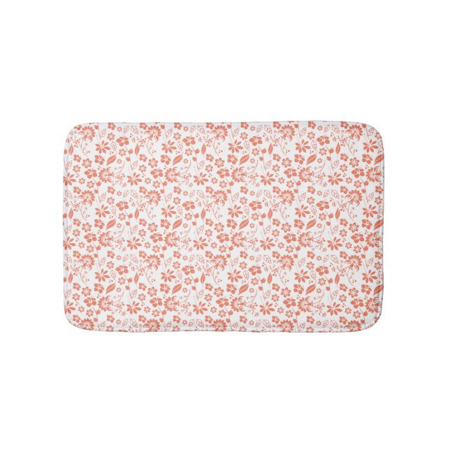 Coral Peach Tropical Flowers Spring Garden Bath Mat (Front)