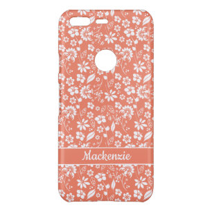 Coral Peach Tropical Girly Flowers Monogram Uncommon Google Pixel Case